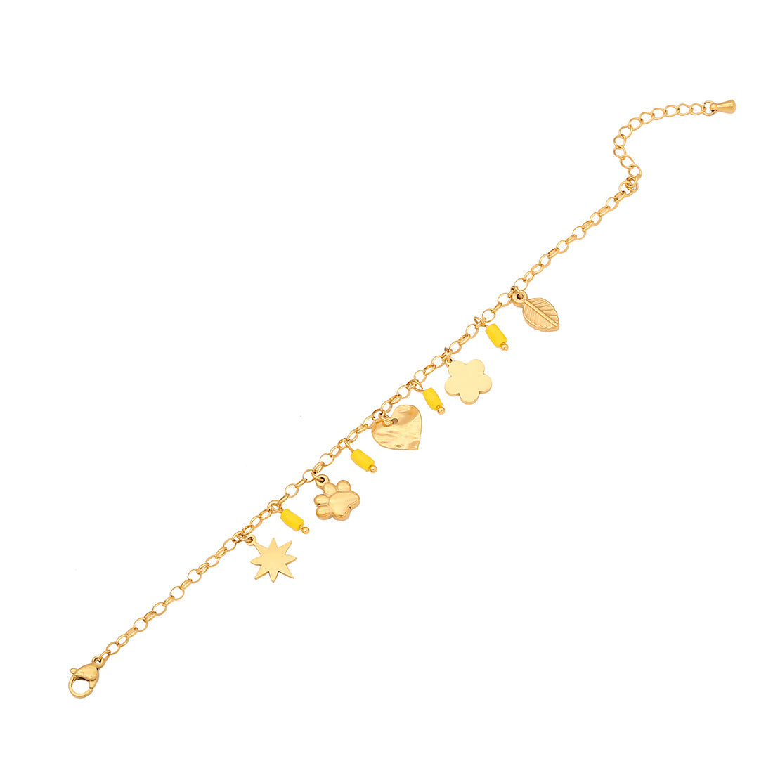 Bracciale in Acciaio Inossidabile con Croce, Stella a Otto Punte e Design a Foglia, Stile OL alla Moda