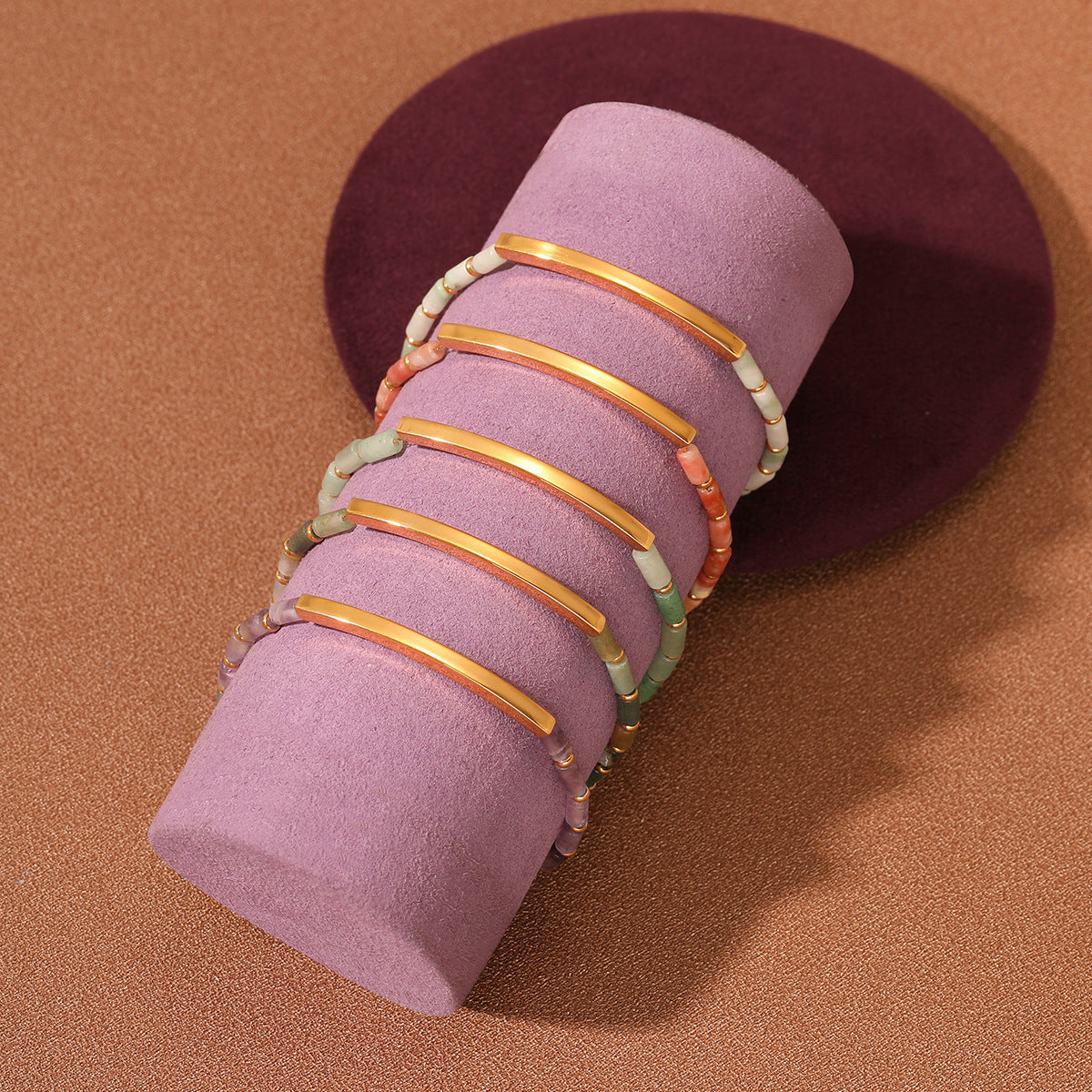 Bracciale da donna in acciaio inossidabile placcato oro 18K con motivo a nodi di bambù, design geometrico rettangolare, stile ufficio minimalista