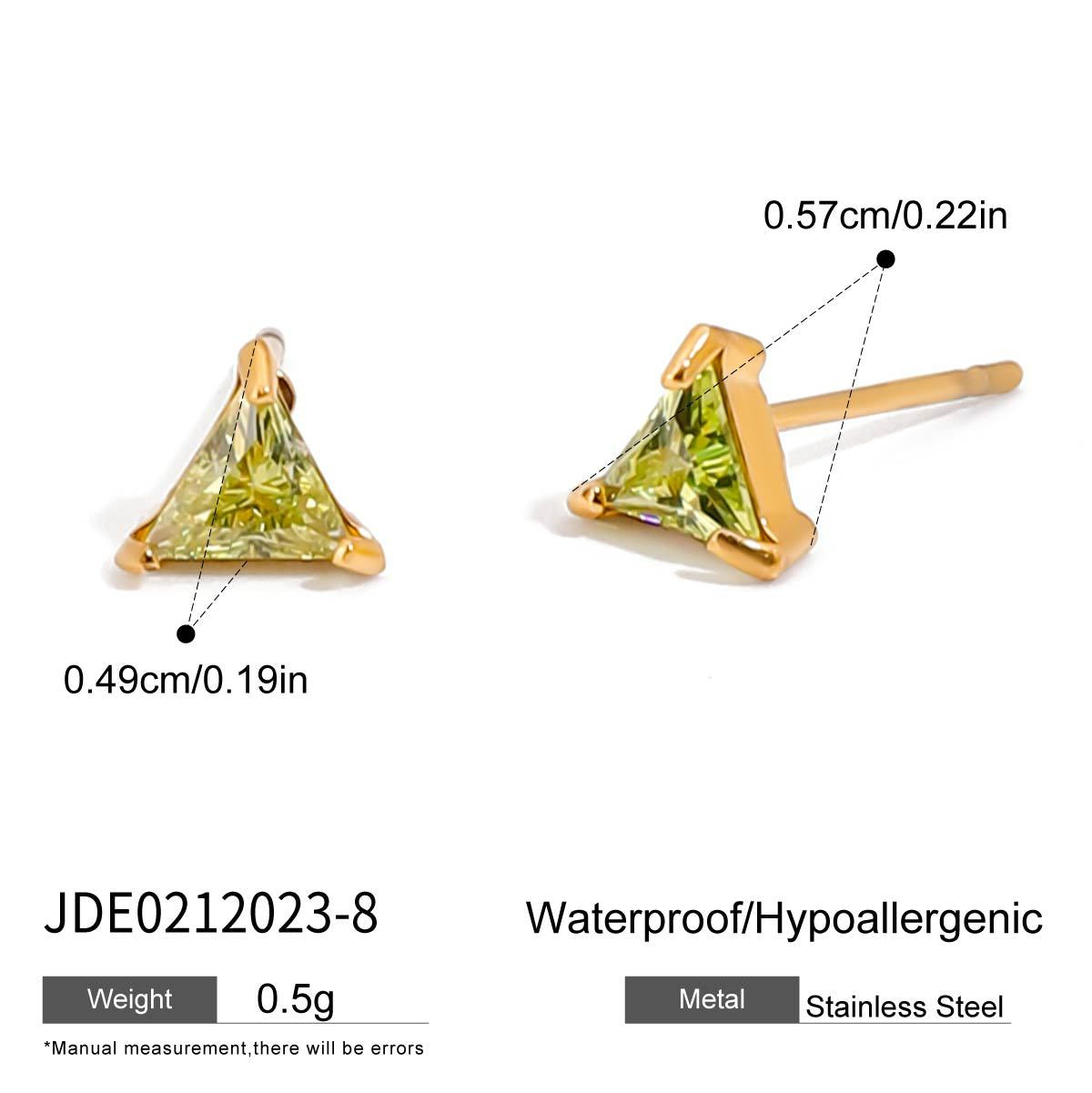 Minimalist Green Rhinestone Triangle Geometric Stainless Steel Clip-On Earrings for Women