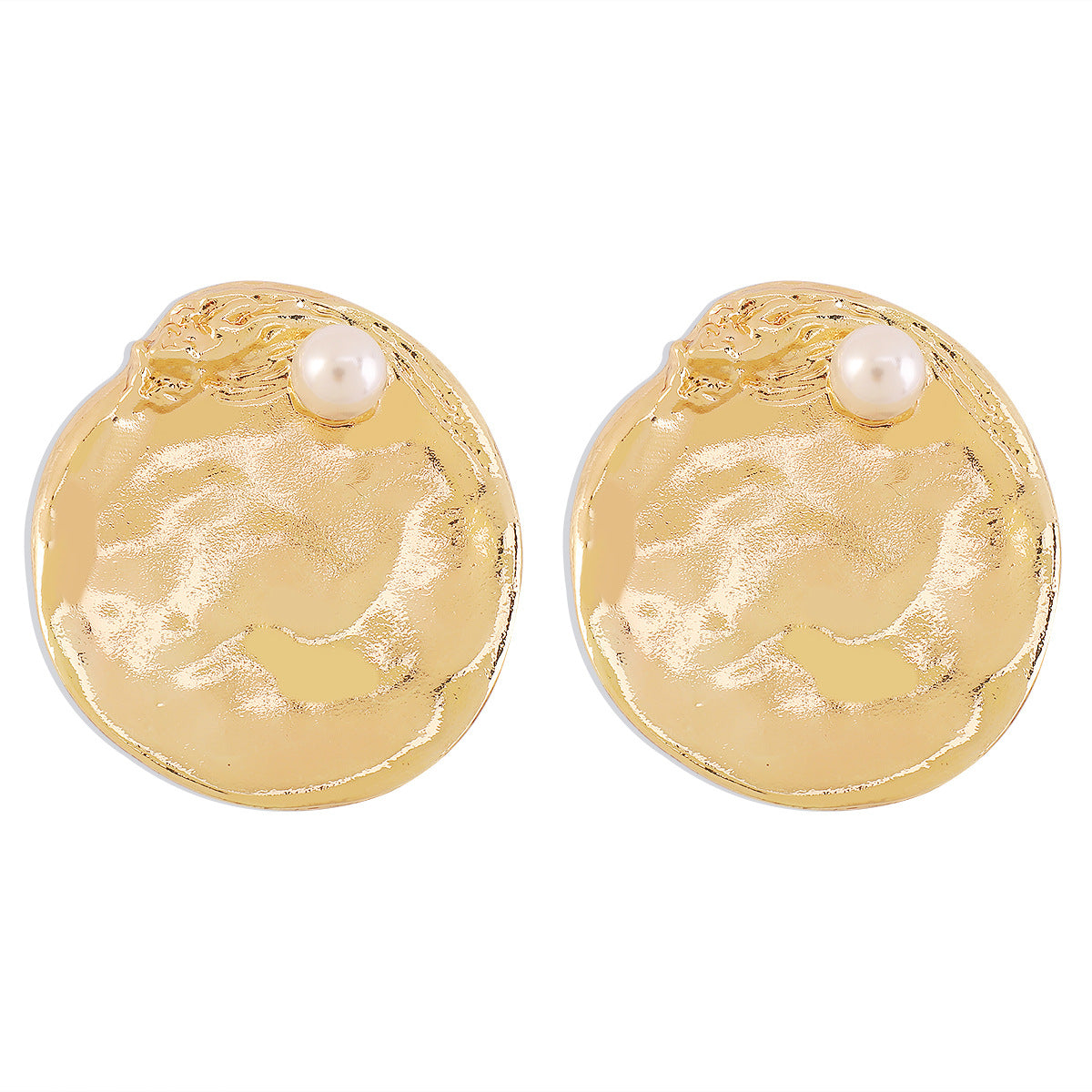 Aretes llamativos geométricos redondos, estilo dulce y atrevido, de aleación con acabado perlado y postes de acero inoxidable galvanizado para mujer