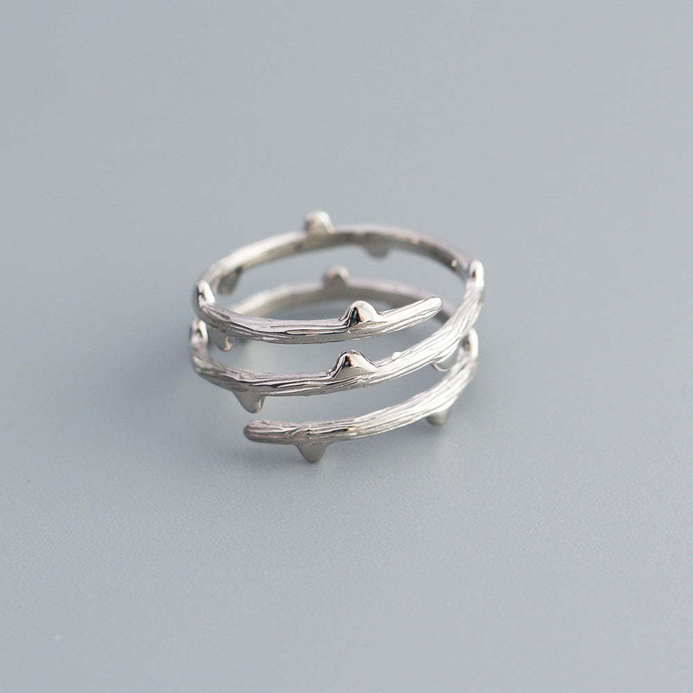 Sweet Minimalist 925 Sterling Silver Geometric Floral Plated Open Ring