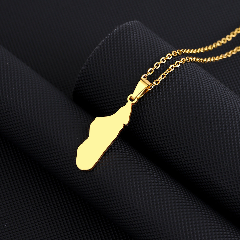 Ethnic Geometric Pendant Necklace in Stainless Steel with Titanium Steel Charm and Plated Finish on O-Chain