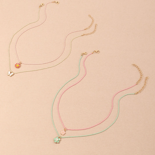 Cute Butterfly-Shaped Alloy Necklace for Girls with Floral Pattern Box Chain Design, Adjustable Length for Children Ages 6-10 and Up