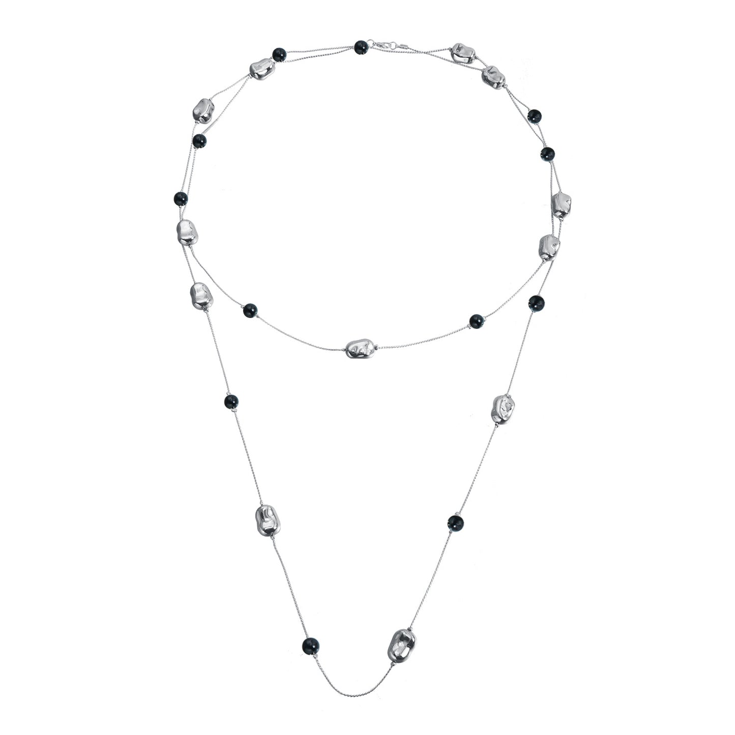 Casual Irregular Geometric Gold Bean Pearl Plated Alloy Multi-layer Long Necklace for Women