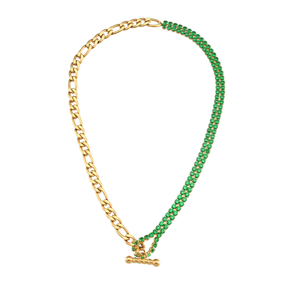 Collana con Pendente Geometrico alla Moda da Donna Acciaio Inossidabile Placcato Oro 18K con Zirconi Micro-Incastonati