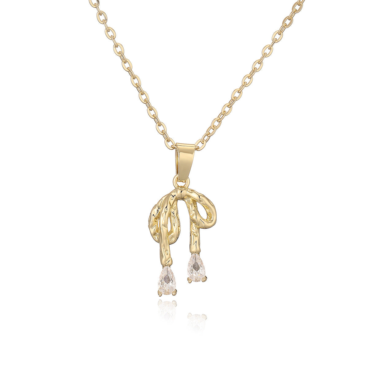Collana pendente a fiocco minimalista in rame placcato oro 18 carati con zirconi, da donna
