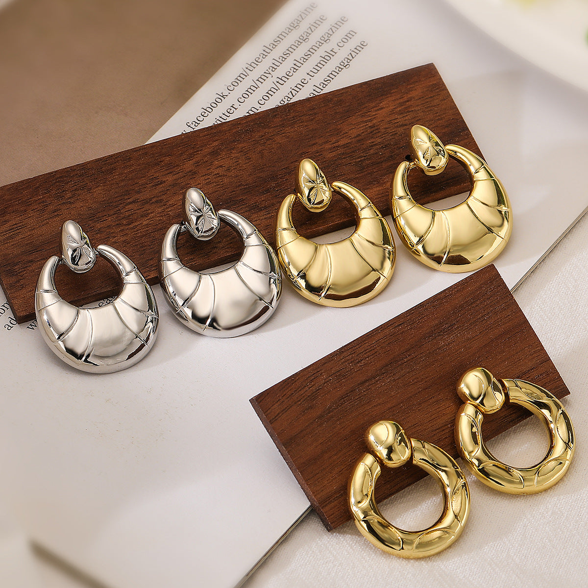 Minimalist Geometric Copper Earrings with Real Gold Plating for Women, Irregular Metal Style Fashion Jewelry