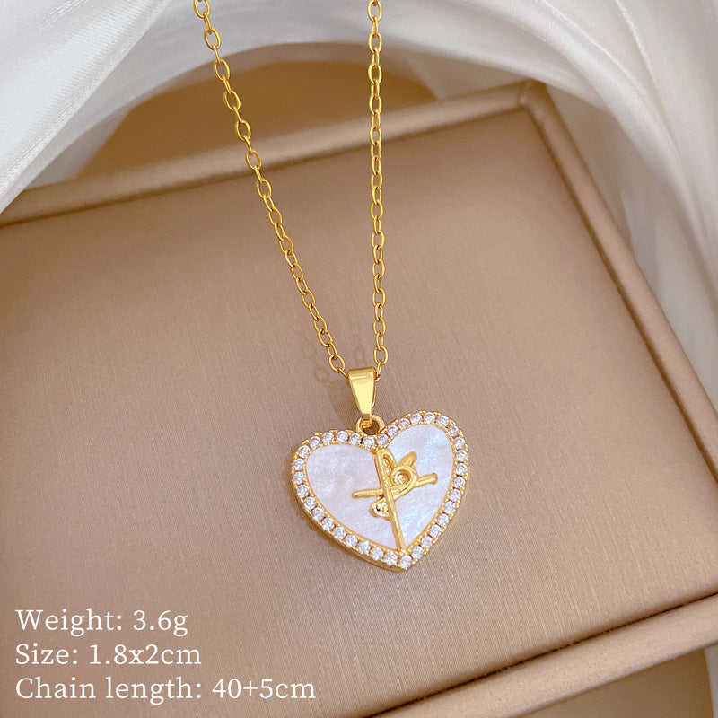 Sweet Heart Geometric Rhinestone Titanium Steel Necklace for Unisex