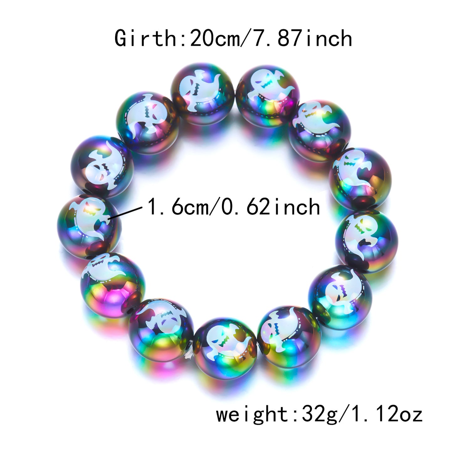 Pulsera de calabaza y fantasma de dibujos animados góticos oscuros para mujeres y hombres con cuentas de resina y diseño impreso