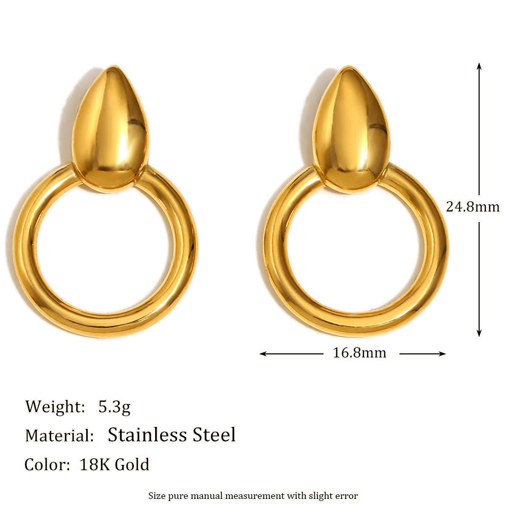 Minimalist Geometric Stainless Steel Earrings with 18K Gold Plating Waterdrop and Hoop Hybrid Design for Women