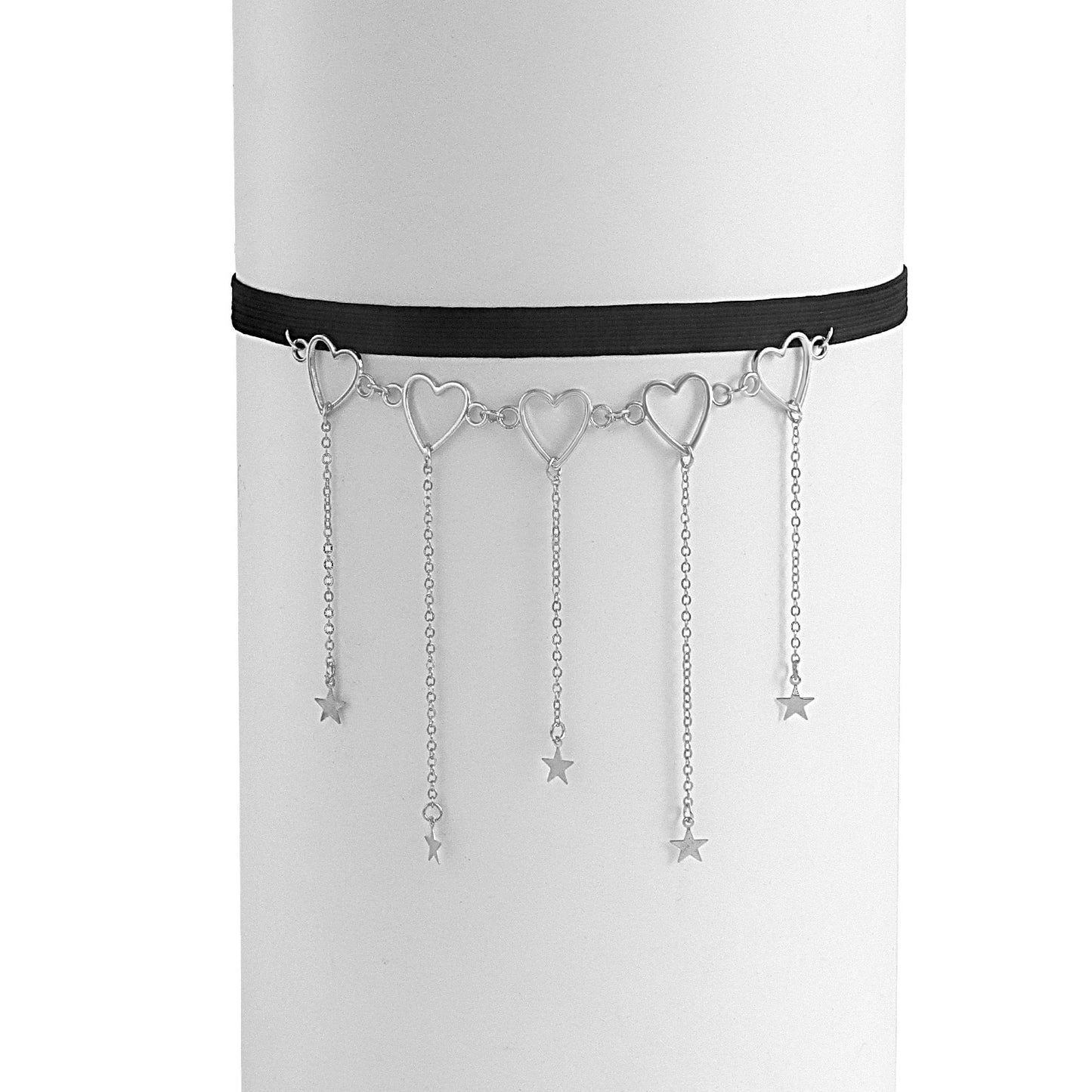 Sexy Street-Style Geometric Alloy Anklet with Heart and Star Charms, Tassel Detail, Elastic Band for Women
