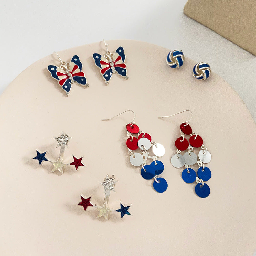 Vintage Geometric Oval Alloy Drip Oil Rhinestone Plated Earrings for Women