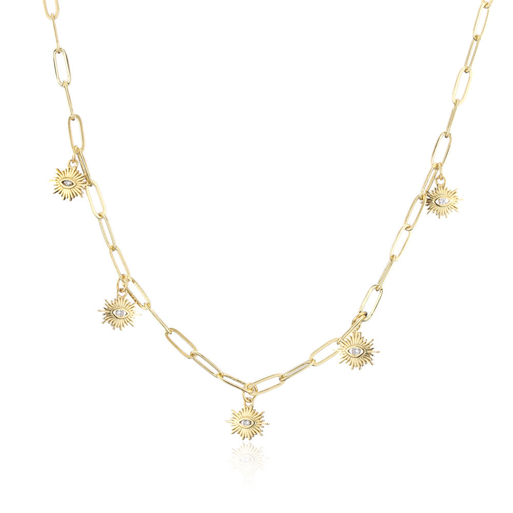 Collana con ciondolo geometrico in rame con placcatura in vero oro e intarsio di zirconi
