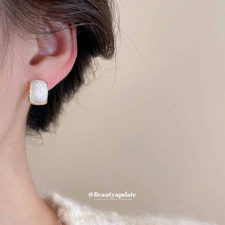 Elegantes pendientes de perlas ojo de gato, diseño geométrico minimalista, con acabado bañado en aceite, para mujer