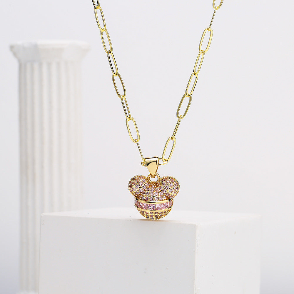 Minimalist Geometric Pendant Necklace for Women with Copper Base Plated in 18K Gold and Micro-Paved Zirconia
