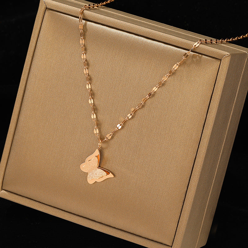 Minimalist Butterfly Pendant Necklace for Women Titanium Steel Locket Chain with Plated Finish