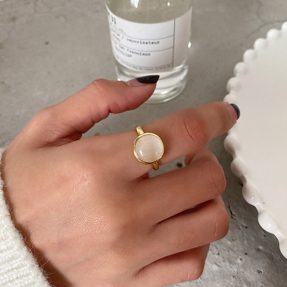 Anello in Argento Sterling 925 con Pietra Occhio di Gatto da Donna Stile Coreano Design Geometrico Gioielli Intarsiati Regalo