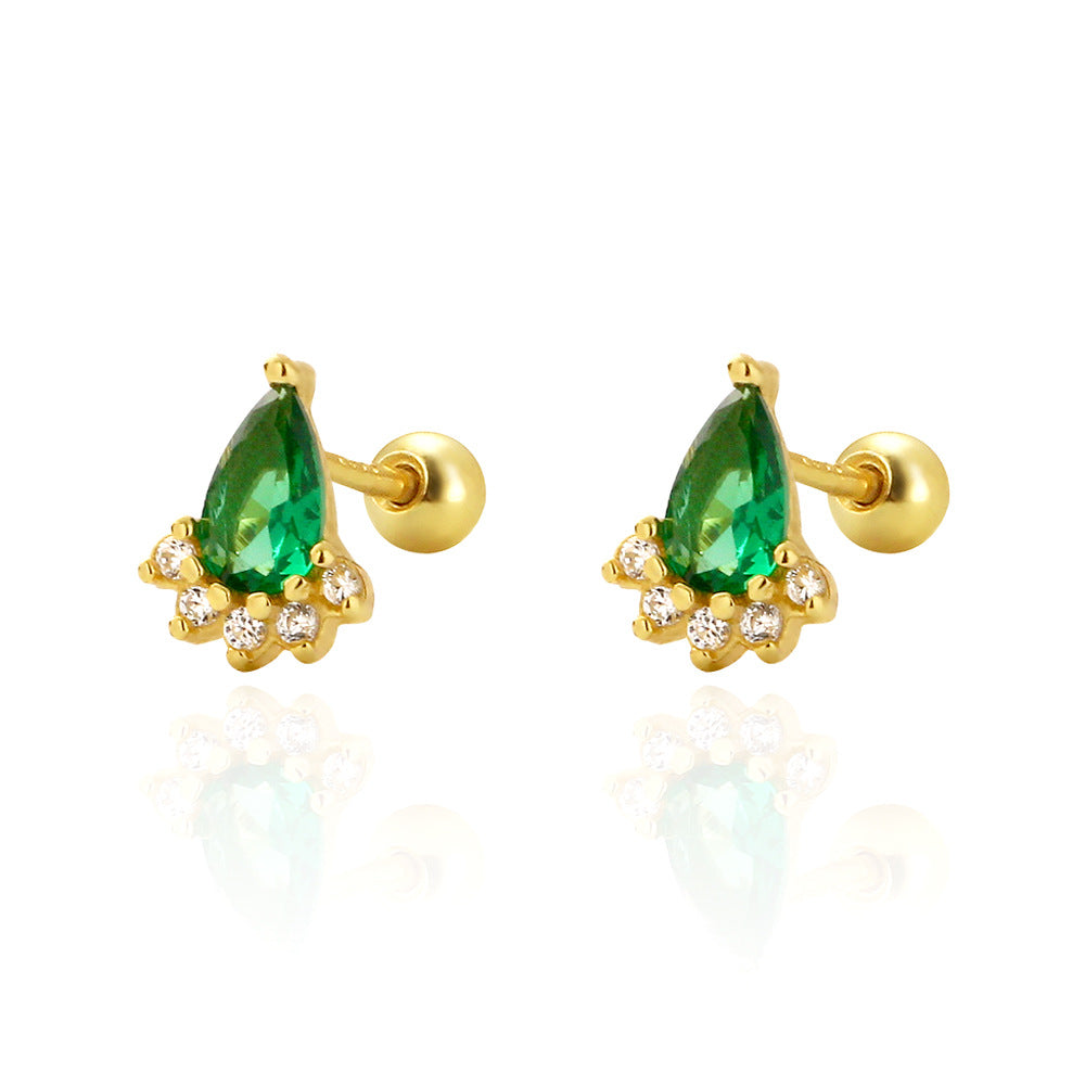 Aretes de Esmeralda de Plata Esterlina S925 Geométrica de Lujo con Incrustaciones de Pedrería para Mujer