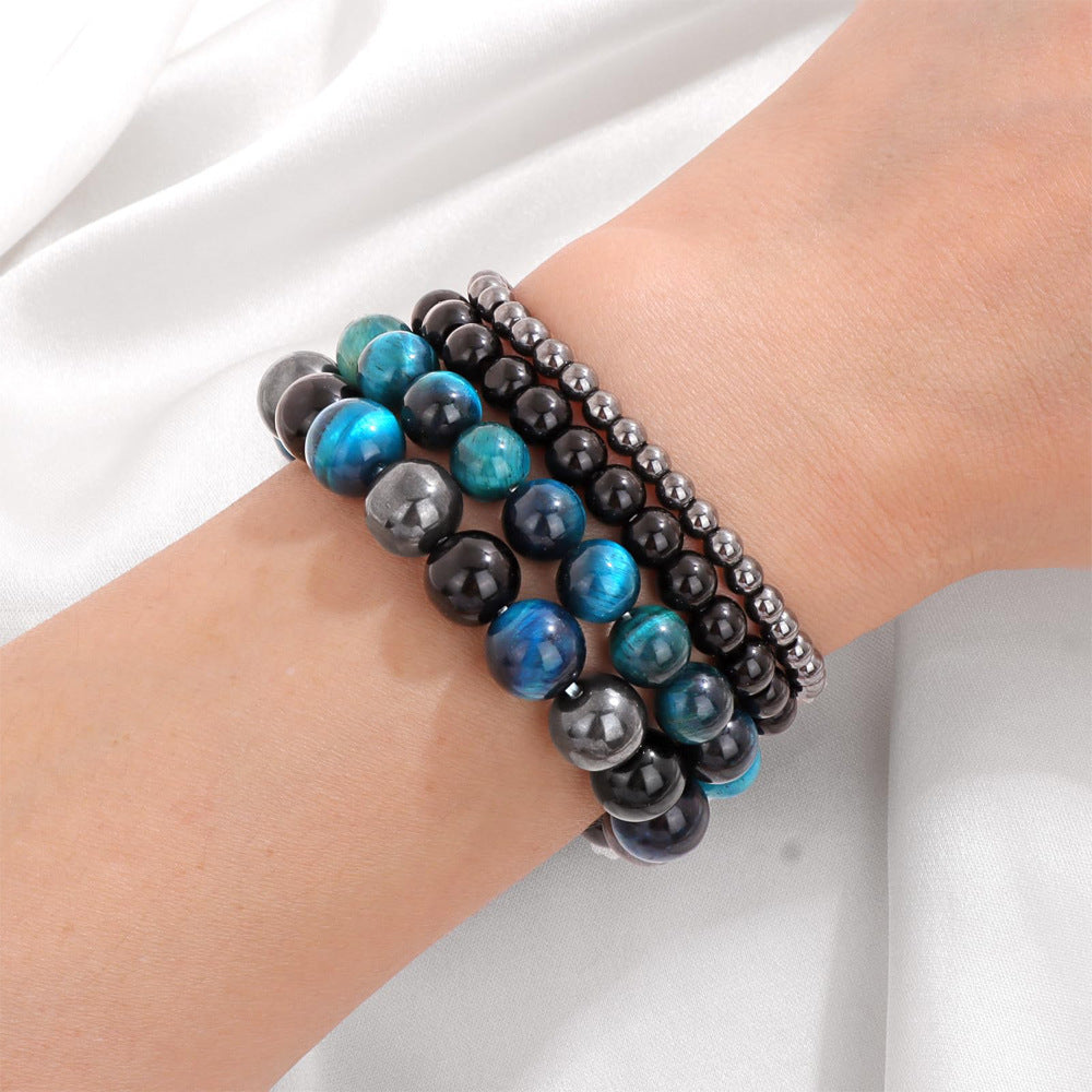 Geometric Natural Stone Beaded Bracelet Set Unisex Handmade Jewelry