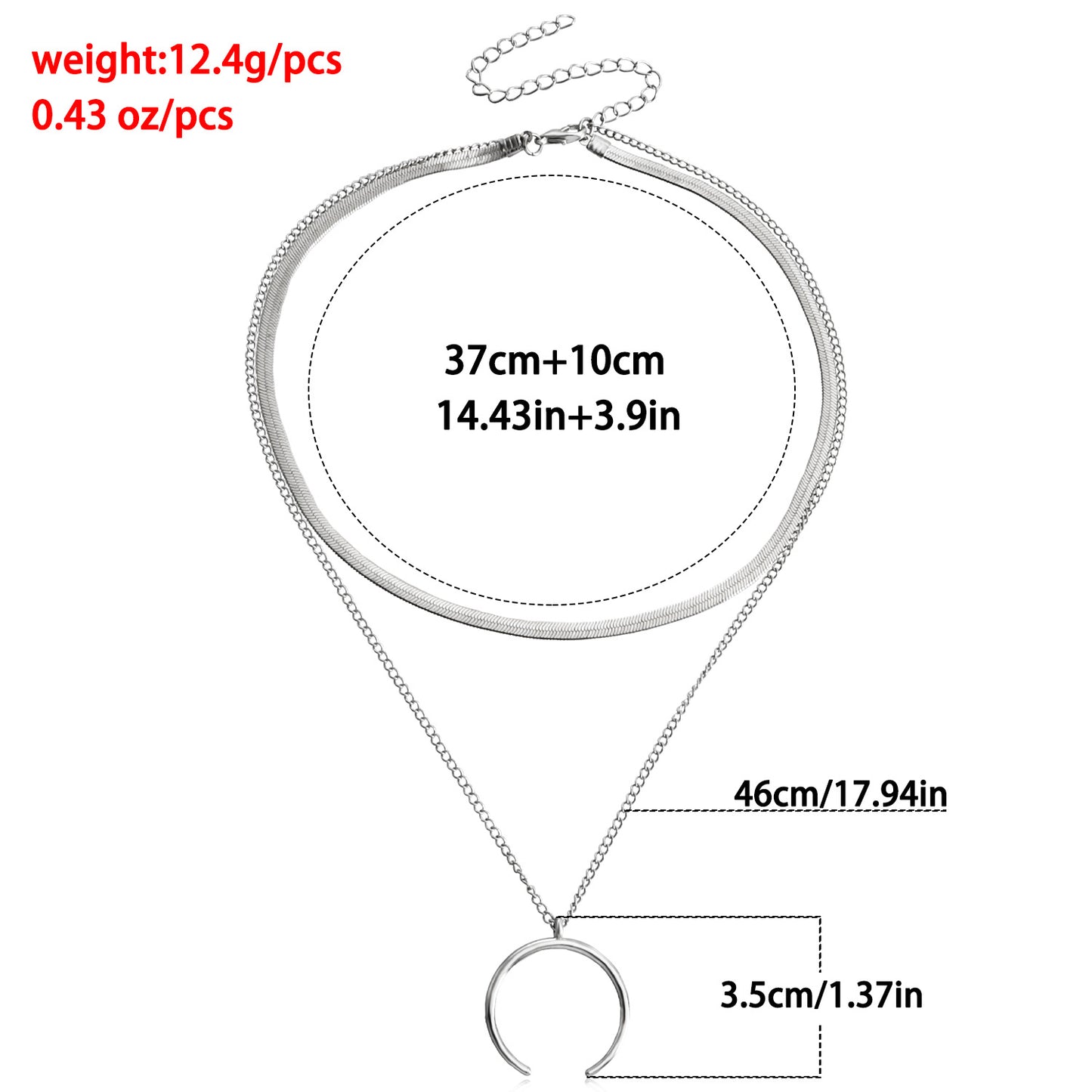 Minimalist Crescent Moon Pendant Necklace for Women with Plated Metal Double-Layer Flat Snake Chain