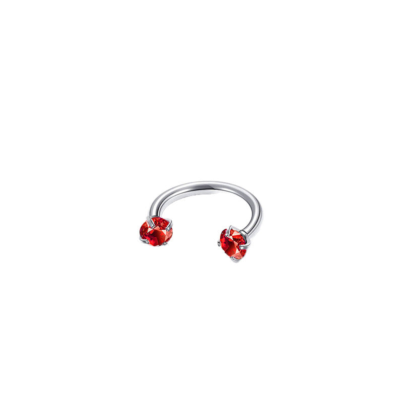 Fashion OL Style Horseshoe-Shaped Titanium Alloy Nose Stud with Polished Finish and Cubic Zirconia Inlay for Unisex Piercing