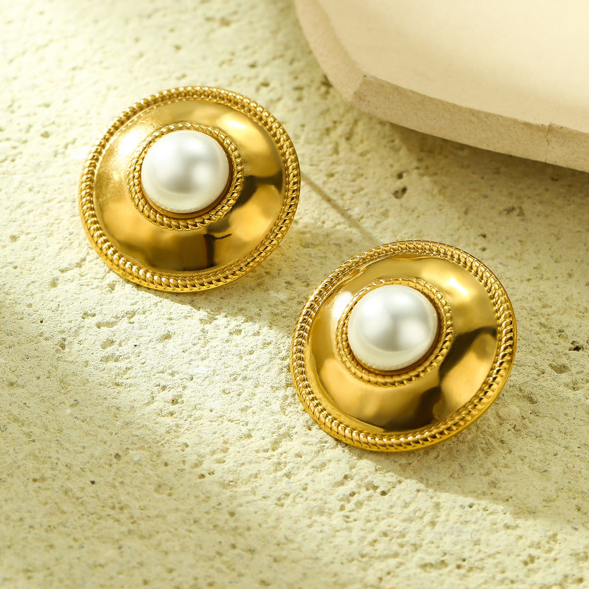 Orecchini a perno geometrici vintage in acciaio inossidabile placcato con intarsio in pietra naturale da donna