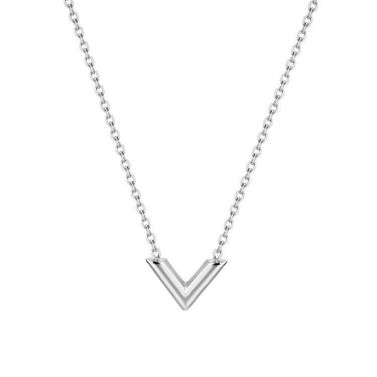 Minimalist Letter V Titanium Steel Pendant Necklace for Women with Plated Finish and Snake Chain