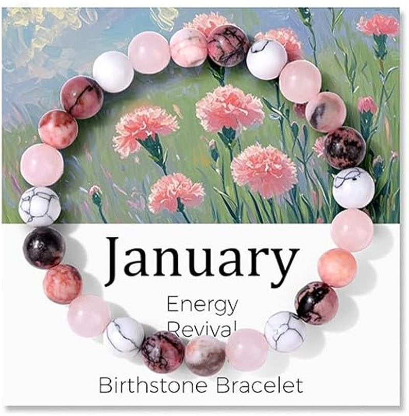 Sweet Natural Gemstone Beaded Stretch Bracelet for Women with Month Card