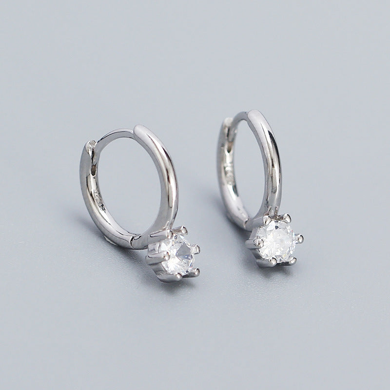 Minimalist Elegant 925 Sterling Silver Round Geometric Cubic Zirconia Hoop Earrings