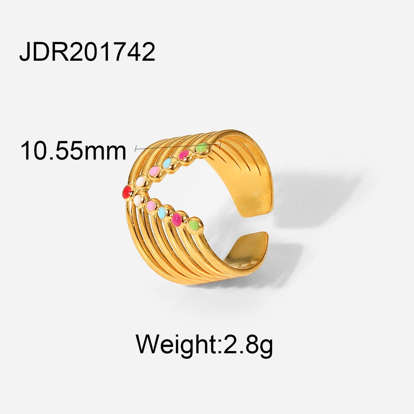 Anello in Acciaio Inossidabile Placcato Oro 18K da Donna, Design Geometrico alla Moda con Smalto Colorato a Goccia