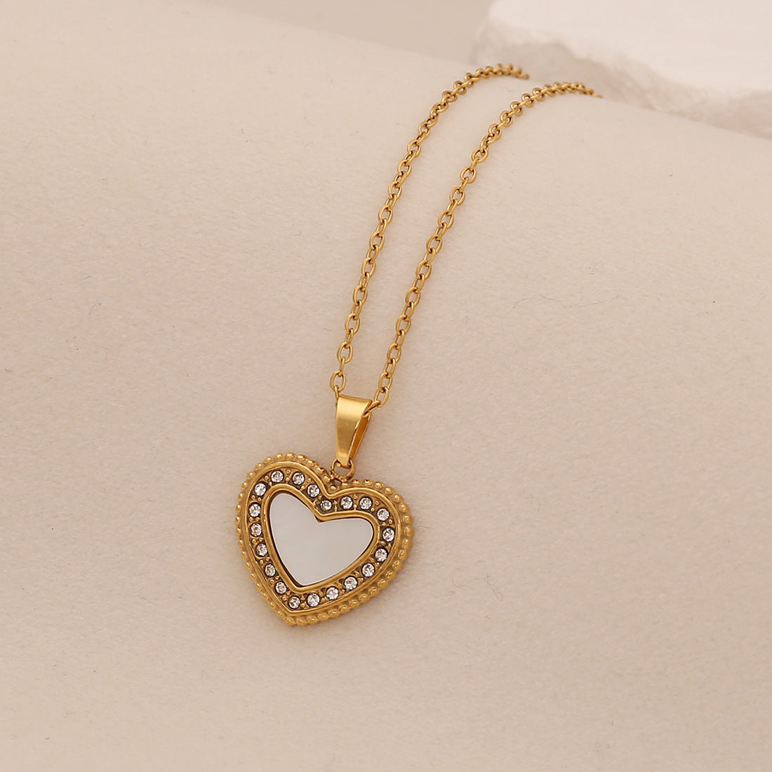 Fashionable Geometric Heart and Star Pendant Necklace in Stainless Steel with Full Rhinestone Accents