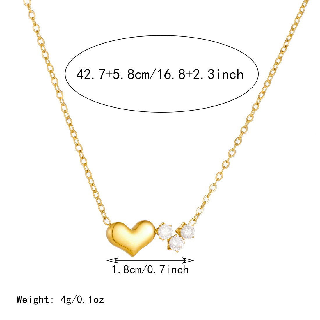 Elegant Casual Heart Gold Plated Stainless Steel Necklace with Cubic Zirconia for Women