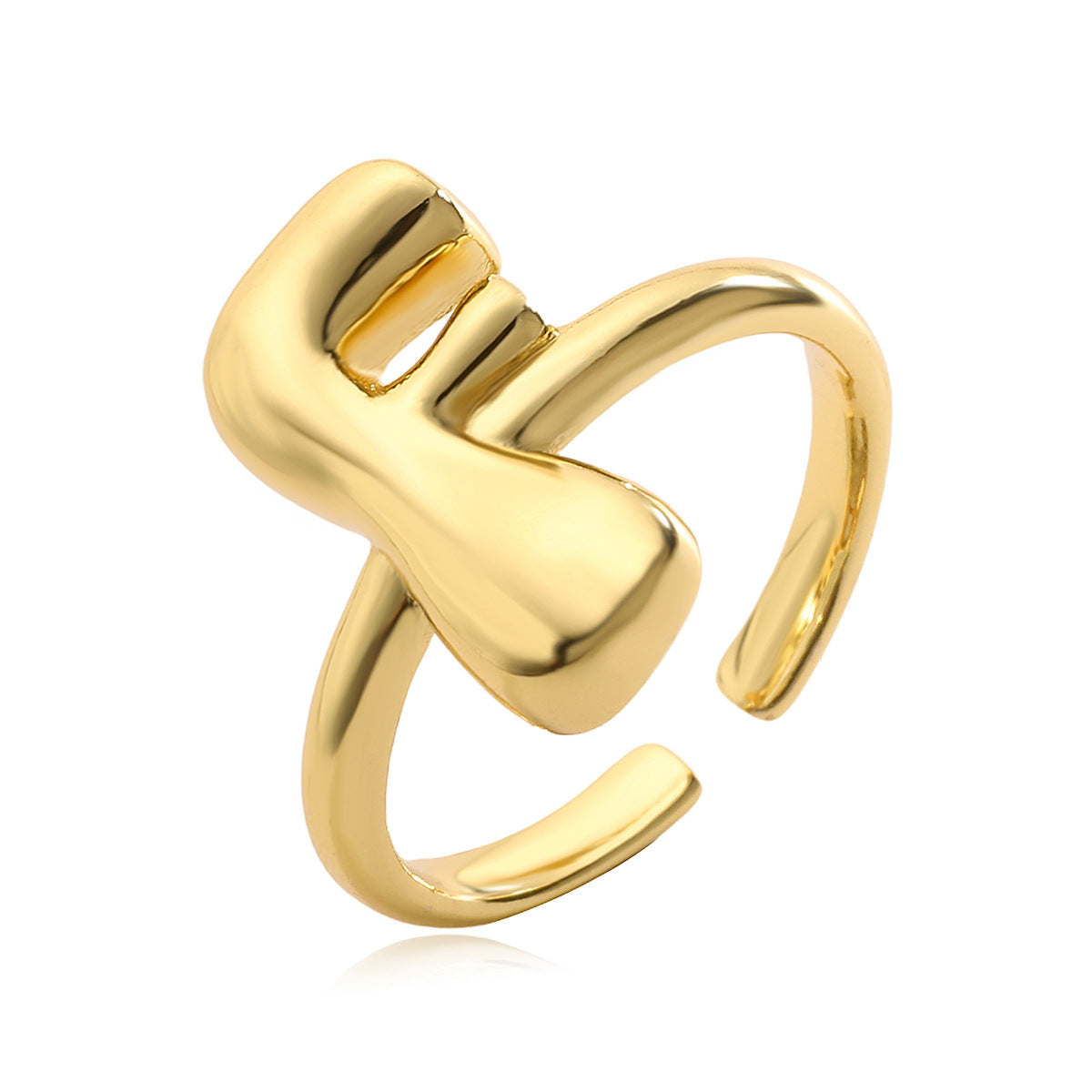 Anello da donna minimalista a lettera geometrica in rame placcato oro 18 carati con fascia aperta regolabile