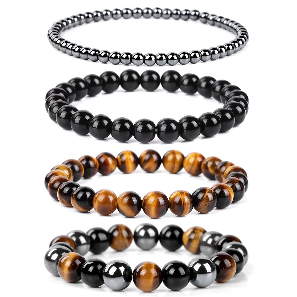 Geometric Natural Stone Beaded Bracelet Set Unisex Handmade Jewelry