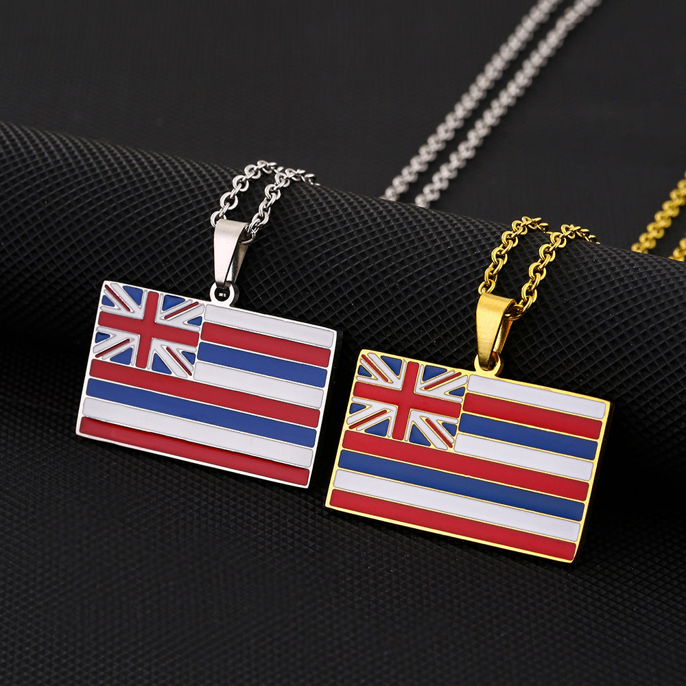 Collana con pendente rettangolare geometrico minimalista Stato delle Hawaii per donne e uomini in acciaio inossidabile smaltato Gioielli di moda unisex