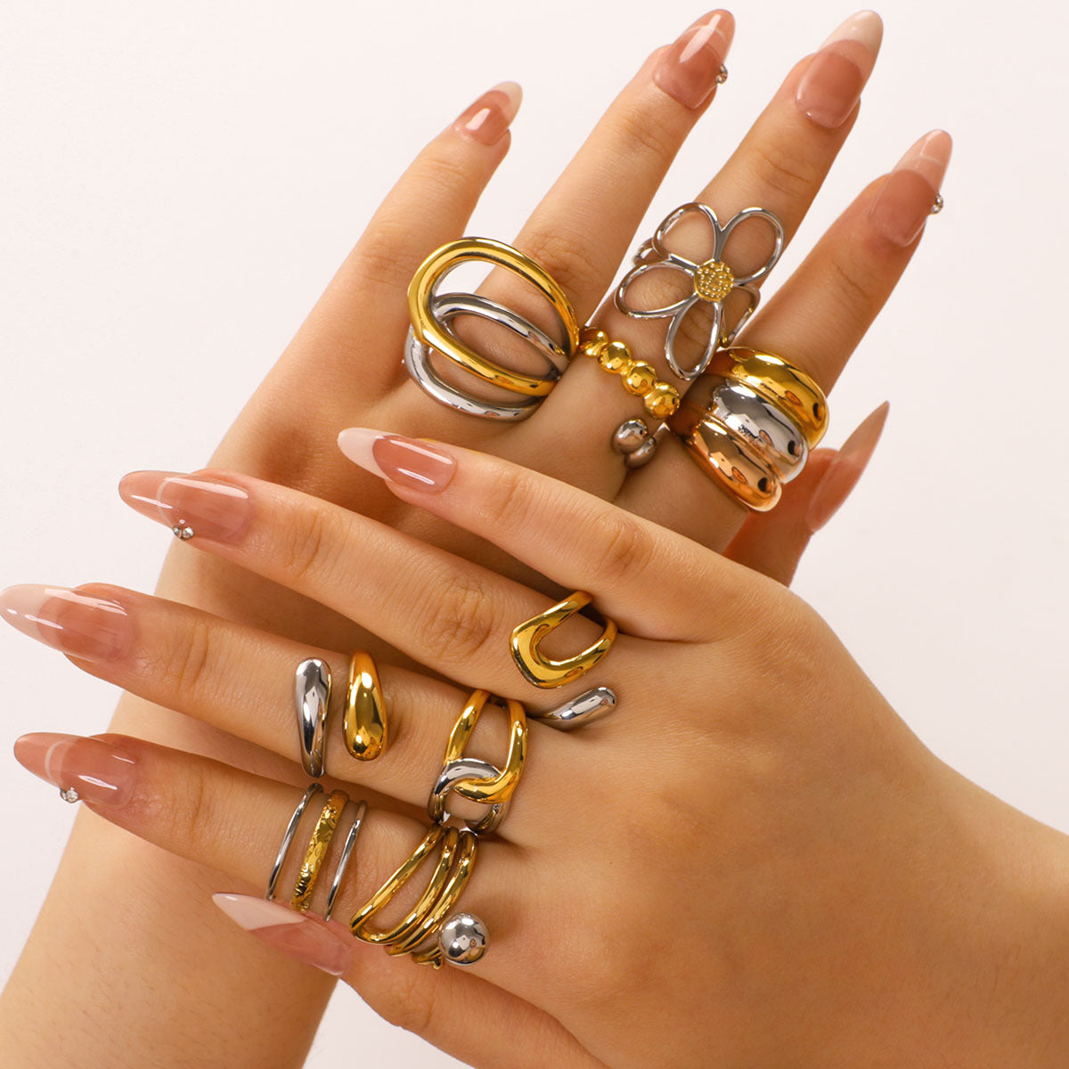 Asymmetrical Geometric Line Stainless Steel Ring for Women with Dual-Tone Plated Finish