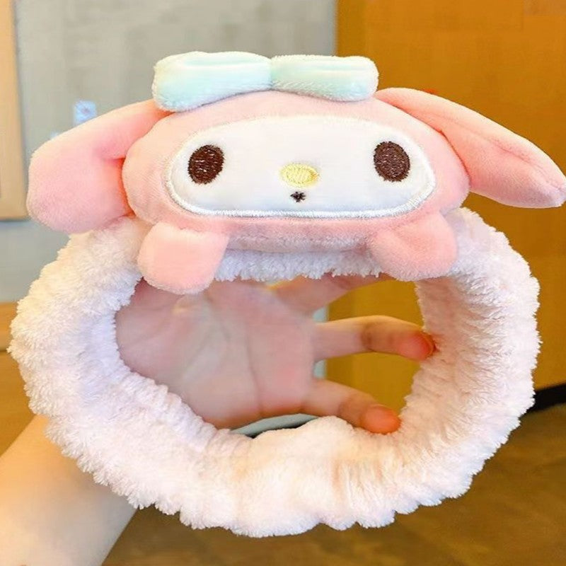 Diadema de personaje de dibujos animados de Kumomimi para niñas, con ribete de encaje bordado y confección de tela suave