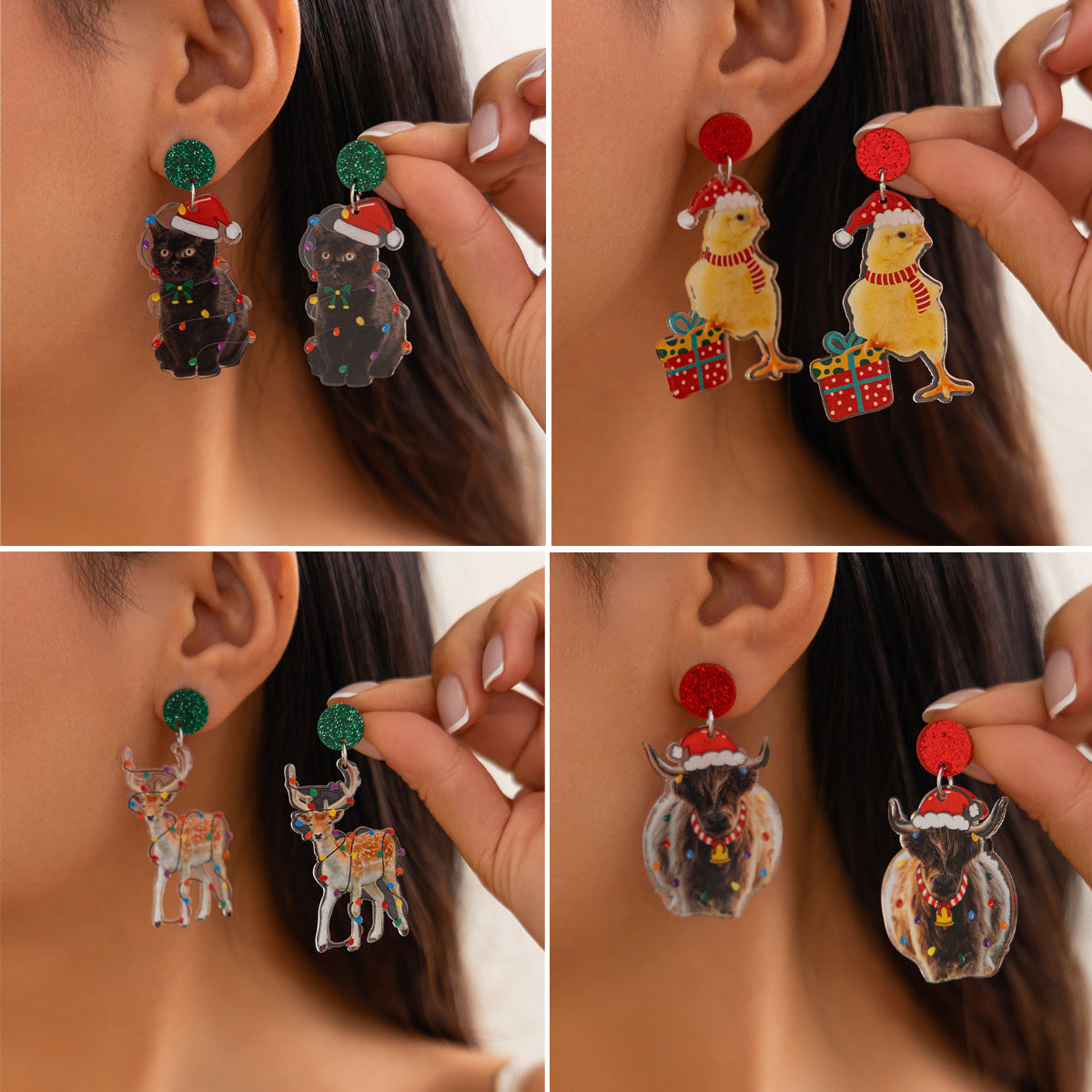 Colorful Reindeer Acrylic Earrings for Women Christmas Holiday Jewelry