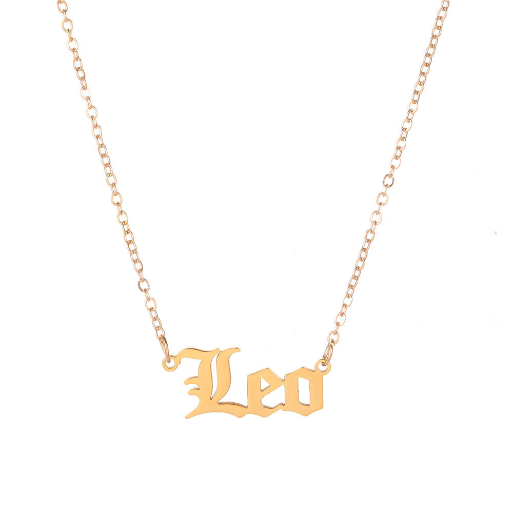 Minimalist Stainless Steel Teardrop Zodiac Letter Necklace for Unisex