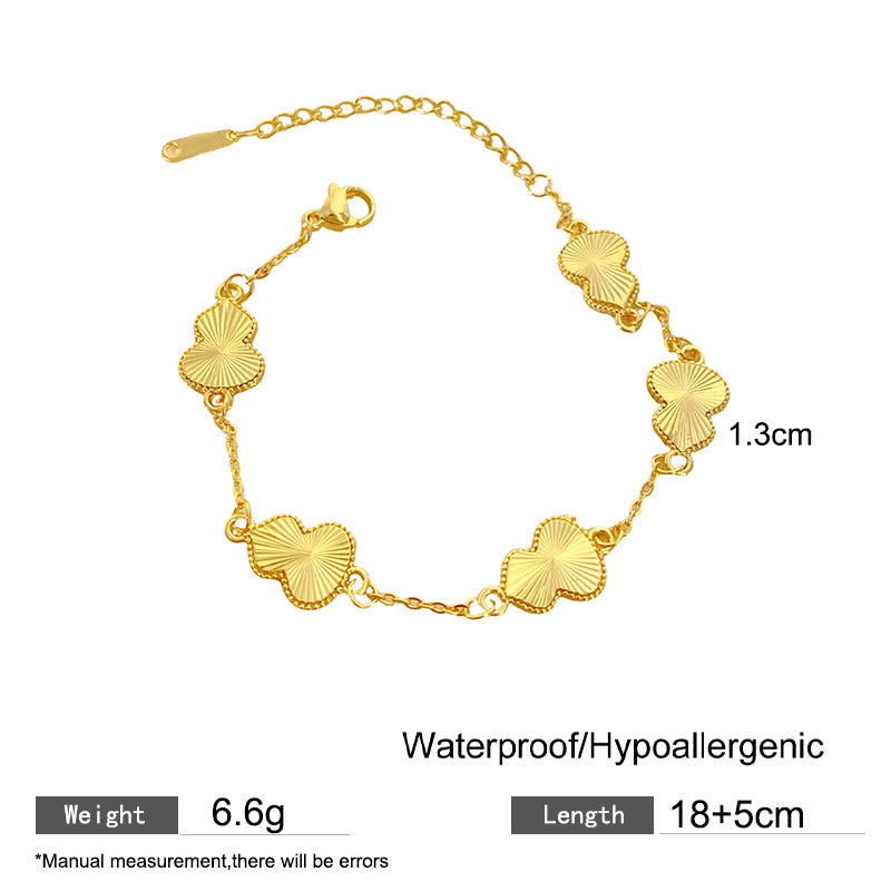 Minimalist Sweet Laser Plated Titanium Steel Floral Gourd Bracelet Necklace