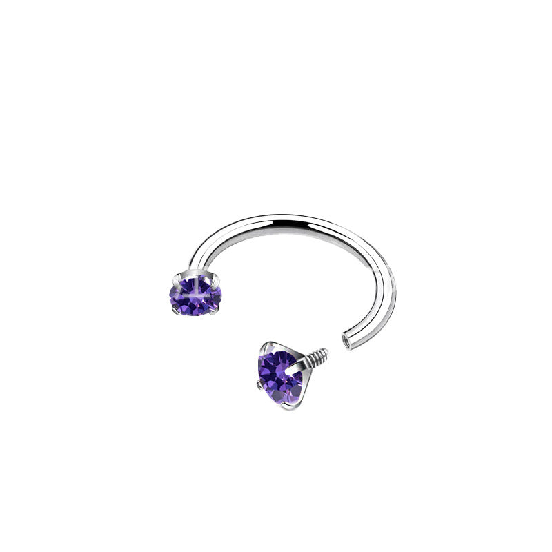 Fashion OL Style Horseshoe-Shaped Titanium Alloy Nose Stud with Polished Finish and Cubic Zirconia Inlay for Unisex Piercing