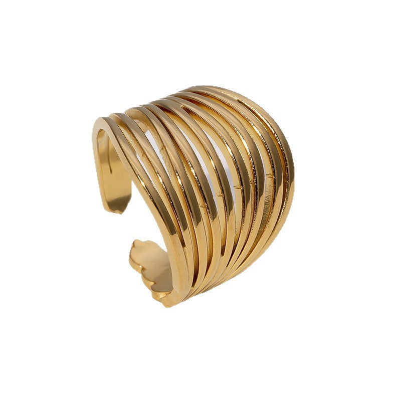Minimalist Geometric Stainless Steel Open Ring with Gold Plating for Women