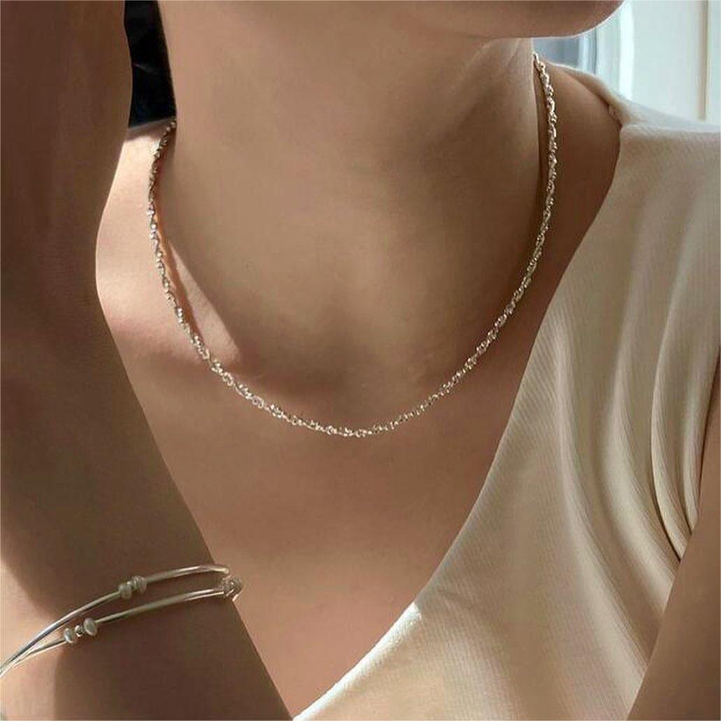 Minimalist 925 Sterling Silver Faceted Round Bead Necklace for Women