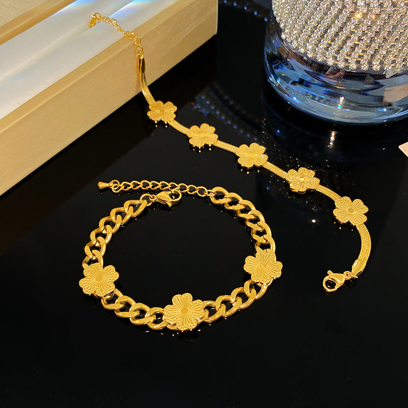 Sweet Minimalist Laser Plated Floral Titanium Steel Bracelet