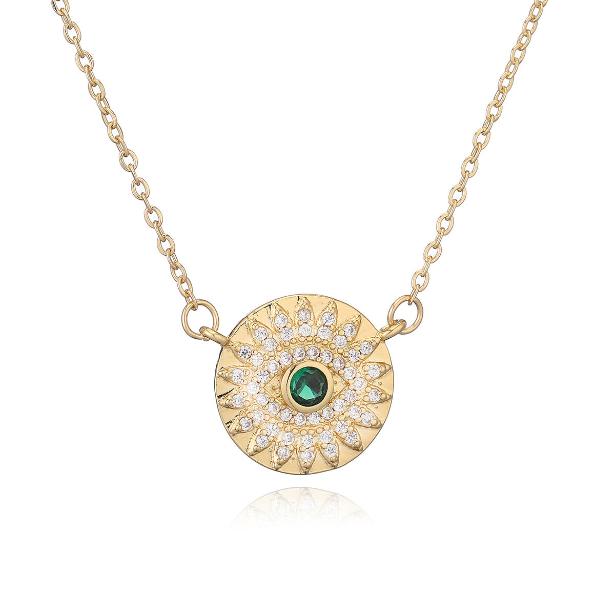 Collana Pendente Minimalista Retrò Occhio di Allah da Donna in Rame con Placcatura in Oro 18K e Intarsio in Zirconi