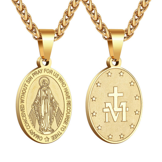 Collana con ciondolo a medaglione da ritratto geometrico minimalista bifacciale in acciaio inossidabile con finitura placcata su catena a serpente