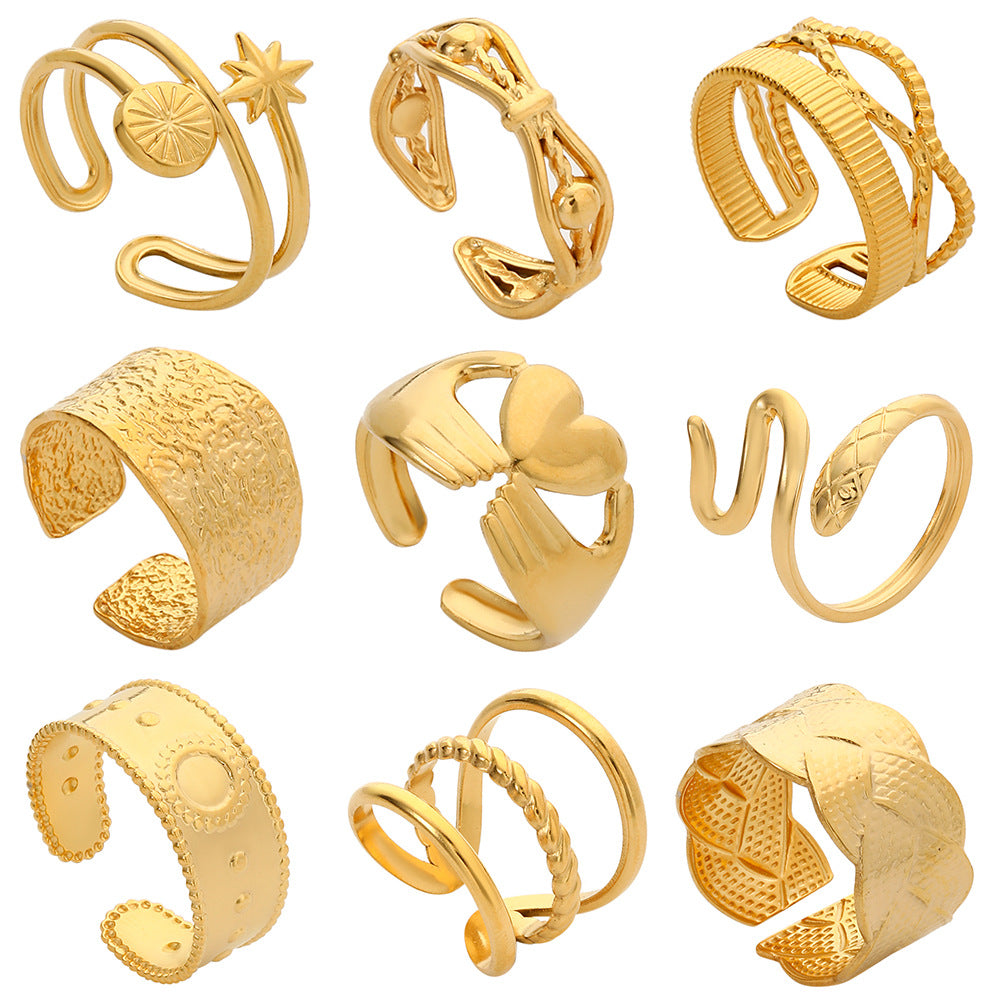 Minimalist Geometric Heart Plated Stainless Steel Adjustable Ring for Unisex