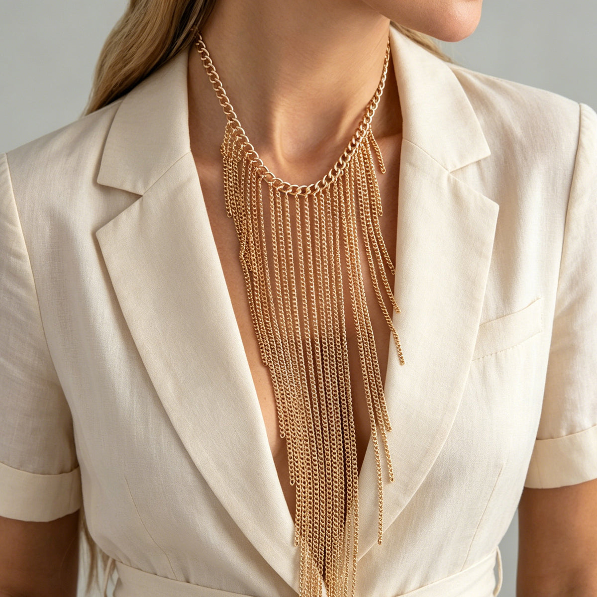 Luxury Geometric Iron Plated Layered Fringe Necklace for Women