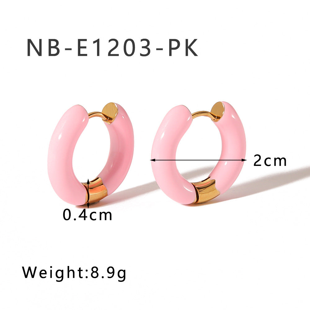Orecchini a Cerchio Geometrici Minimalisti in Acciaio Inox con Placcatura in Oro 18K e Finitura Smaltata da Donna