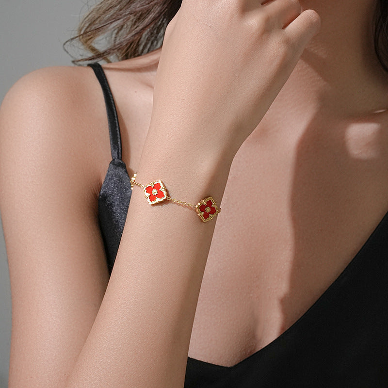 Minimalist Rhombus-Shaped Titanium Steel Necklace Set with Earrings and Bracelet, Vacuum-Plated 18K Gold Finish, Snake Chain